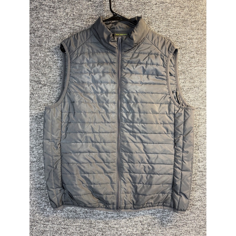 John Bartlett Consensus Mens Gray Puffer Vest Mock Neck Quilted Full Zip Medium